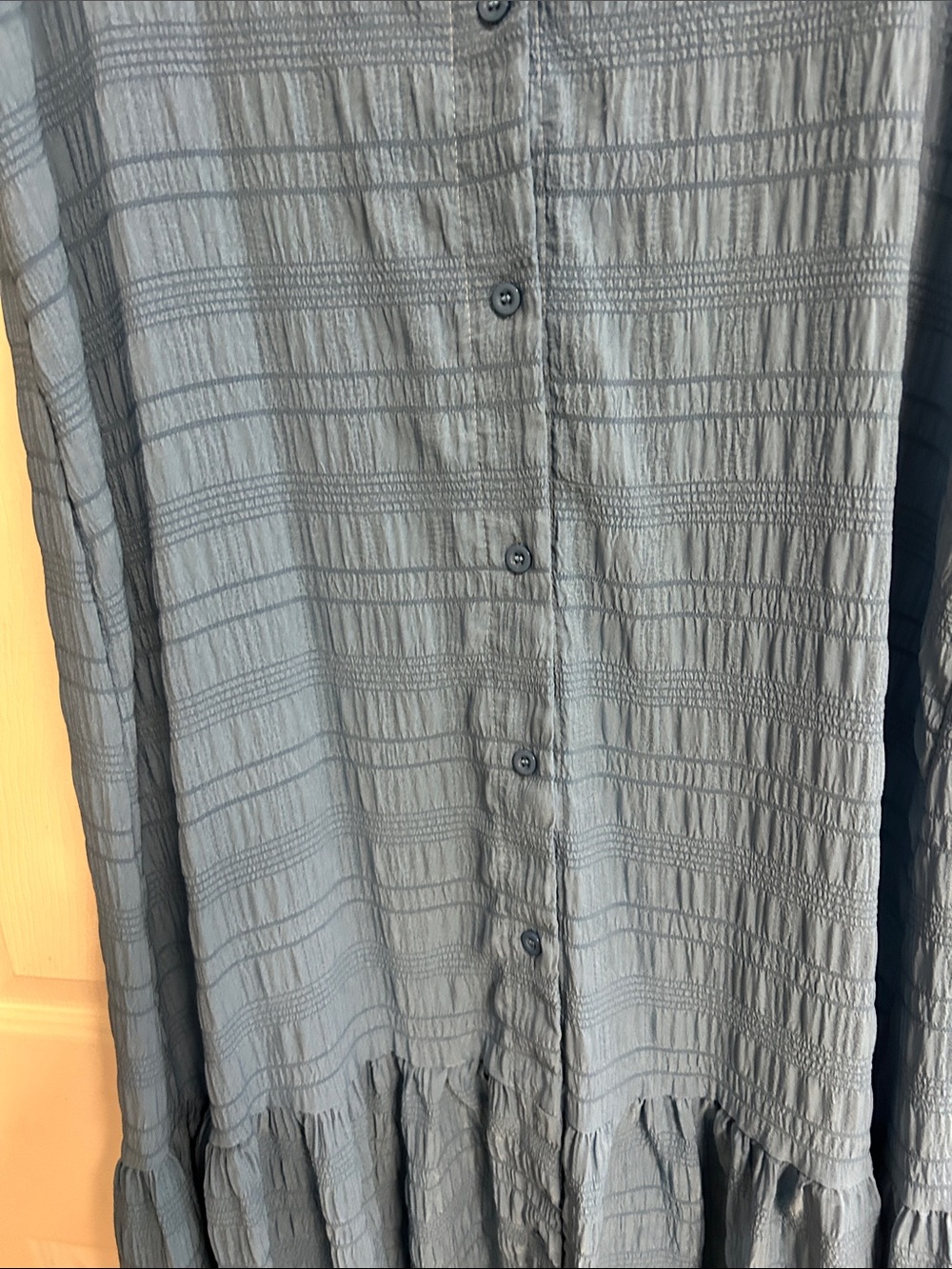 SHEIN Dusty Blue Button-Front Midi Dress with Puff Sleeves. WORN ONCE! - Picture 7 of 11